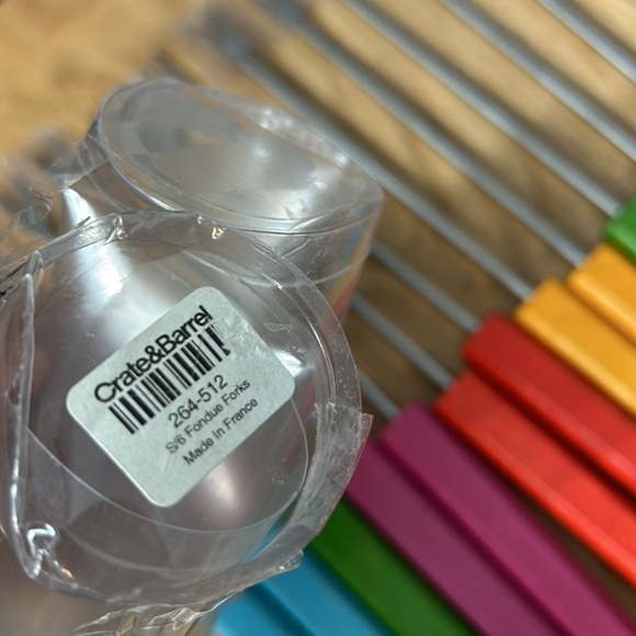Crate & Barrel Colorful Wooden Handle S / 6 Fondue Forks set of 6 -12 - Picture 8 of 9